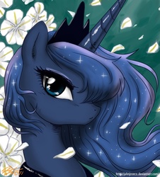 Size: 1000x1104 | Tagged: safe, artist:johnjoseco, princess luna, alicorn, pony, g4, bust, female, flower, looking at you, manga style, mare, photoshop, portrait, pretty, profile, solo