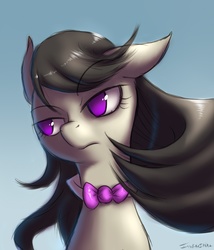 Size: 1200x1400 | Tagged: dead source, safe, artist:swaetshrit, octavia melody, earth pony, pony, g4, bust, female, gradient background, mare, no pupils, paint tool sai, portrait, serious face, solo