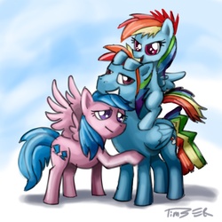 Size: 1000x1000 | Tagged: dead source, safe, artist:pluckyninja, firefly, rainbow blaze, rainbow dash, pegasus, pony, g1, g4, cute, family, female, filly, firefly as rainbow dash's mom, foal, g1 to g4, generation leap, goggles, hilarious in hindsight, male, mare, mother and child, mother and daughter, parent, photoshop, rainbow mom, ship:fireblaze, shipping, stallion, straight, trio, wayback machine source