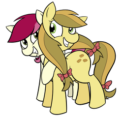 Size: 967x922 | Tagged: dead source, safe, artist:sir-dangereaux, apple strudely, roseluck, earth pony, pony, g4, apple family member, cute, duo, female, grin, happy, hug, lesbian, mare, photoshop, rarepair, rosestrudely, shipping, simple background, smiling, white background