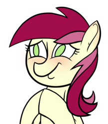 Size: 927x1069 | Tagged: dead source, safe, artist:sir-dangereaux, roseluck, earth pony, pony, g4, blushing, female, mare, no pupils, photoshop, simple background, smiling, solo, transparent background
