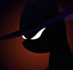 Size: 300x290 | Tagged: dead source, safe, artist:sir-dangereaux, mare do well, pony, g4, animated, bust, female, gif, glare, glowing eyes, gradient background, hat, lineless, mare, mask, minimalist, modern art, narrowed eyes, portrait, profile, silhouette, solo, white eyes
