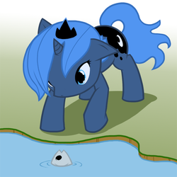 Size: 500x500 | Tagged: safe, artist:atticus83, princess luna, alicorn, fish, pony, g4, cute, female, filly, foal, photoshop, solo, water, woona