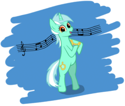 Size: 1600x1355 | Tagged: safe, artist:troggle, lyra heartstrings, pony, unicorn, g4, bipedal, female, lyre, mare, music, simple background, solo, transparent background