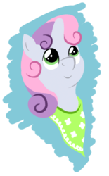 Size: 832x1344 | Tagged: safe, artist:troggle, sweetie belle, pony, unicorn, g4, bandana, bust, cute, female, filly, portrait, simple background, solo, transparent background