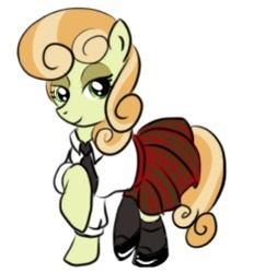 Size: 243x251 | Tagged: safe, artist:bunnimation, junebug, earth pony, pony, g4, clothes, female, mare, necktie, photoshop, school uniform, schoolgirl, shirt, simple background, skirt, solo, white background