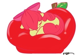 Size: 638x452 | Tagged: safe, artist:bunnimation, apple bloom, earth pony, pony, g4, adorabloom, apple, bed, cute, female, filly, photoshop, simple background, sleeping, solo, white background