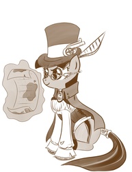 Size: 2550x3300 | Tagged: safe, artist:bunnimation, twilight sparkle, pony, unicorn, cape, clothes, female, glasses, hat, high res, magic, mare, monochrome, photoshop, simple background, sitting, solo, steampunk, tail wrap, top hat, white background