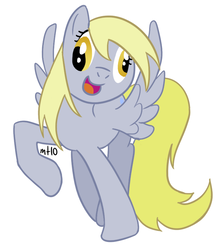 Size: 600x671 | Tagged: safe, artist:empty-10, derpy hooves, pegasus, pony, g4, female, happy, mare, open mouth, open smile, photoshop, signature, simple background, smiling, solo, spread wings, white background, wings