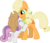 Size: 1000x867 | Tagged: dead source, safe, artist:volmise, applejack, sweetie belle, earth pony, pony, unicorn, g4, sisterhooves social, accessory swap, adobe imageready, bandana, duo, female, filly, hat, mare, photoshop, simple background, transparent background