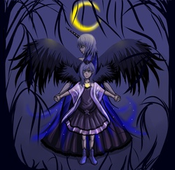 Size: 3100x3000 | Tagged: dead source, safe, artist:ninjaham, nightmare moon, princess luna, human, g4, acdsee, clothes, dress, duality, female, high res, horn, horned humanization, humanized, moon, s1 luna, winged humanization