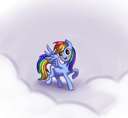 Size: 1300x1200 | Tagged: dead source, safe, artist:ninjaham, rainbow dash, pegasus, pony, g4, acdsee, blushing, cloud, female, happy, hooves, mare, on a cloud, open mouth, open smile, raised hoof, smiling, solo, spread wings, standing on a cloud, wings