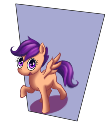 Size: 1400x1600 | Tagged: dead source, safe, artist:ninjaham, scootaloo, pegasus, pony, g4, blank flank, female, filly, happy, open mouth, open smile, raised hoof, simple background, smiling, solo, transparent background