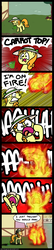 Size: 600x2787 | Tagged: safe, artist:zicygomar, carrot top, derpy hooves, golden harvest, earth pony, pegasus, pony, g4, comic, derpy being derpy, female, fire, mare, mouth hold, panic, photoshop, watering can, yelling