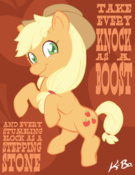 Size: 500x647 | Tagged: safe, artist:kevinbolk, applejack, earth pony, pony, g4, colored pupils, cutie mark background, eric bibb, female, just keep going on, mare, photoshop, rearing, solo, song reference
