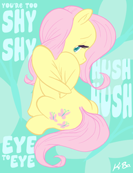 Size: 500x647 | Tagged: safe, artist:kevinbolk, fluttershy, pegasus, pony, g4, colored pupils, cutie mark background, female, kajagoogoo, looking back, mare, photoshop, rear view, sitting, solo, song reference, too shy