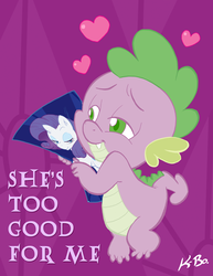 Size: 500x647 | Tagged: safe, artist:kevinbolk, rarity, spike, dragon, pony, g4, colored pupils, heart, male, photoshop, she's too good for me, ship:sparity, shipping, song reference, sting, straight