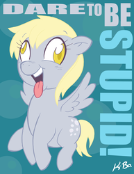 Size: 500x647 | Tagged: safe, artist:kevinbolk, derpy hooves, pegasus, pony, g4, colored pupils, dare to be stupid, female, mare, photoshop, solo, song reference, tongue out, weird al yankovic