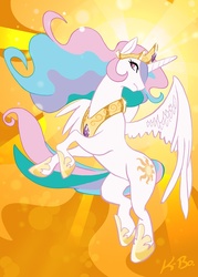 Size: 600x840 | Tagged: safe, artist:kevinbolk, princess celestia, alicorn, pony, g4, action pose, female, hoof shoes, mare, photoshop, rearing, solo, spread wings, wings