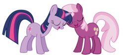 Size: 5000x2212 | Tagged: safe, artist:somepony, cheerilee, twilight sparkle, earth pony, pony, unicorn, g4, duo, eyes closed, female, happy, high res, lesbian, mare, open mouth, open smile, photoshop, ship:cheerilight, shipping, simple background, smiling, transparent background, unicorn twilight