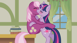 Size: 5000x2813 | Tagged: safe, artist:crookedtrees, artist:somepony, cheerilee, twilight sparkle, earth pony, pony, unicorn, g4, blushing, book, butt, duo, duo female, female, kiss on the lips, kissing, lesbian, love, mare, photoshop, plot, ponyville schoolhouse, school, ship:cheerilight, shipping, table, unicorn twilight