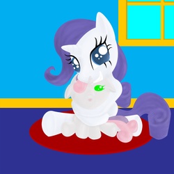 Size: 1350x1350 | Tagged: safe, artist:the-laughing-horror, rarity, sweetie belle, pony, unicorn, g4, baby, baby belle, baby sweetie belle, belle sisters, female, filly, foal, hug, mare, photoshop, sitting, window, younger