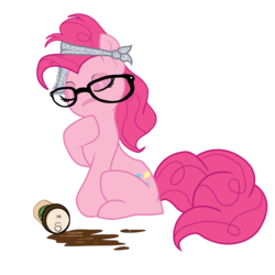 Size: 4961x4961 | Tagged: safe, artist:zackira, pinkie pie, earth pony, pony, g4, absurd resolution, alternate hairstyle, coffee, coffee can, eyes closed, female, glasses, hipster, mare, photoshop, simple background, sitting, solo, transparent background