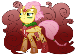 Size: 4492x3211 | Tagged: safe, artist:zackira, fluttershy, pegasus, pony, g4, abstract background, alternate hairstyle, armor, female, flutterbadass, headband, mare, photoshop, serious face, simple background, solo, transparent background