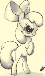 Size: 503x851 | Tagged: safe, artist:jump-cut, apple bloom, earth pony, pony, g4, angry, female, filly, monochrome, photoshop, rearing, simple background, solo, traditional art, white background