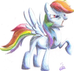 Size: 616x587 | Tagged: safe, artist:jump-cut, rainbow dash, pegasus, pony, g4, angry, female, mare, photoshop, raised hoof, simple background, solo, traditional art, white background