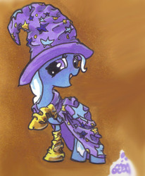 Size: 512x620 | Tagged: safe, artist:jump-cut, trixie, pony, unicorn, g4, abstract background, clothes, female, mare, photoshop, raised hoof, socks, solo, traditional art