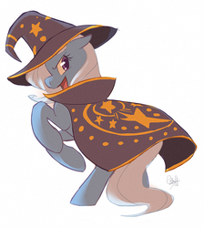 Size: 500x559 | Tagged: safe, artist:rollingrabbit, trixie, pony, unicorn, g4, cape, clothes, female, hat, mare, rearing, simple background, solo, wayback machine source, white background, wizard hat