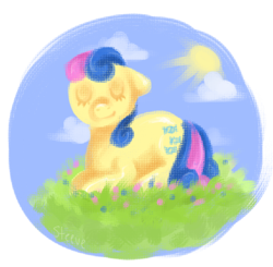 Size: 570x558 | Tagged: safe, artist:steeve, bon bon, sweetie drops, earth pony, pony, g4, adobe imageready, adorabon, cute, eyes closed, female, floppy ears, grass, mare, prone, simple background, solo, sun, transparent background