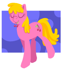 Size: 507x583 | Tagged: safe, artist:steeve, cherry berry, earth pony, pony, g4, abstract background, adobe imageready, cherry, eyes closed, female, mare, mouth hold, simple background, solo, transparent background