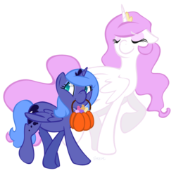 Size: 762x749 | Tagged: safe, artist:steeve, princess celestia, princess luna, alicorn, pony, g4, adobe imageready, candy, female, filly, lollipop, mouth hold, nightmare night, pink-mane celestia, s1 luna, simple background, transparent background