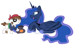 Size: 1724x1080 | Tagged: safe, artist:steeve, pipsqueak, princess luna, alicorn, earth pony, pony, g4, luna eclipsed, candy, colt, female, male, mare, nightmare night, prone, ship:lunapip, shipping, simple background, straight, transparent background