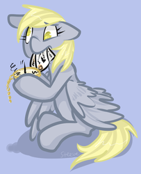 Size: 609x749 | Tagged: safe, artist:steeve, derpy hooves, pegasus, pony, g4, compass, confused, cropped, female, floppy ears, letter, mail, mare, mouth hold, no pupils, palindrome get, simple background, sitting, solo, wings down