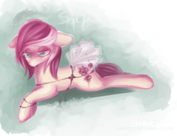 Size: 800x619 | Tagged: safe, artist:steeve, roseluck, earth pony, pony, g4, female, floppy ears, mare, prone, solo