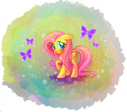 Size: 1948x1721 | Tagged: safe, artist:yukihyo, fluttershy, butterfly, pegasus, pony, g4, female, floppy ears, mare, simple background, solo, transparent background