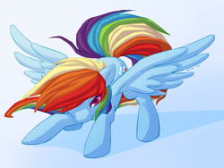 Size: 1600x1200 | Tagged: safe, artist:caninelove, rainbow dash, pegasus, pony, g4, action pose, female, mare, solo, spread wings, wings