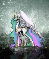 Size: 1000x1200 | Tagged: safe, artist:nastylady, princess celestia, alicorn, pony, g4, abstract background, angry, female, mare, photoshop, profile, reflection, solo