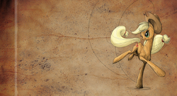 Size: 1300x700 | Tagged: safe, artist:nastylady, applejack, earth pony, pony, g4, abstract background, action pose, applejack's hat, cowboy hat, female, hat, mare, photoshop, solo