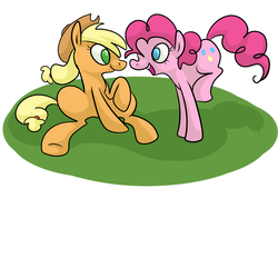 Size: 2000x2000 | Tagged: safe, artist:ponygoggles, applejack, pinkie pie, earth pony, pony, g4, eye contact, female, happy, high res, lesbian, looking at each other, mare, no pupils, ship:applepie, shipping