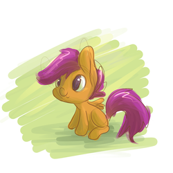 Size: 2000x2000 | Tagged: safe, artist:ponygoggles, scootaloo, pegasus, pony, g4, abstract background, blank flank, female, filly, high res, sitting, solo