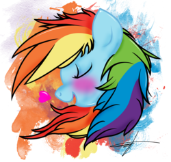 Size: 1674x1590 | Tagged: safe, artist:v-d-k, rainbow dash, pegasus, pony, g4, abstract background, blushing, bust, eyes closed, female, mare, photoshop, portrait, profile, simple background, solo, transparent background