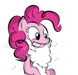 Size: 2506x2436 | Tagged: safe, artist:v-d-k, pinkie pie, earth pony, pony, g4, beard, bubble, female, grin, high res, mare, photoshop, simple background, solo, transparent background
