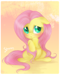 Size: 465x585 | Tagged: dead source, safe, artist:mn27, fluttershy, pegasus, pony, g4, blushing, cute, female, filly, floppy ears, foal, mare, sad, shyabetes, sitting, solo
