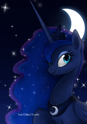 Size: 324x462 | Tagged: source needed, safe, artist:mn27, princess luna, alicorn, pony, g4, bust, female, mare, moon, portrait, smiling, solo