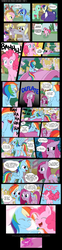 Size: 877x3549 | Tagged: safe, artist:musapan, bon bon, derpy hooves, dinky hooves, fluttershy, lyra heartstrings, minuette, pinkie pie, rainbow dash, rarity, sweetie drops, twilight sparkle, earth pony, pegasus, pony, unicorn, fanfic:cupcakes, g4, book, comic, female, filly, happy, mare, pinkamena diane pie, sad