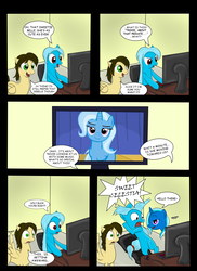 Size: 2550x3509 | Tagged: dead source, safe, artist:reikomuffin, trixie, oc, unnamed oc, pony, unicorn, g4, comic, computer, female, fourth wall, hello there, high res, mare, photoshop, scared, surprised, wingboner